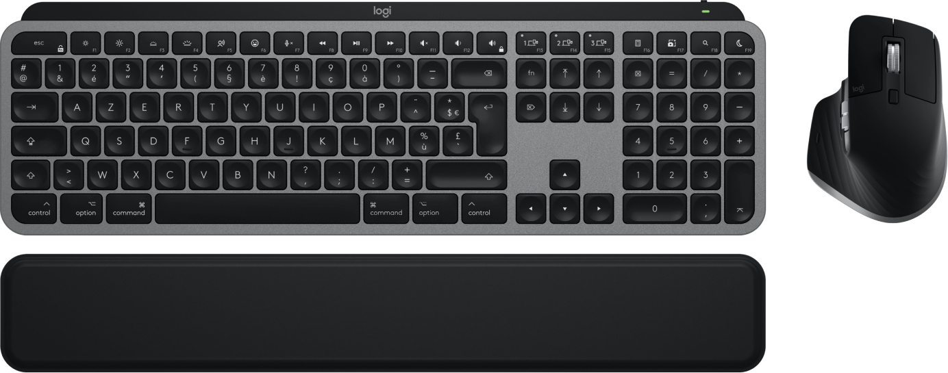 Logitech MX Keys S Combo for Mac tastiera Mouse incluso Casa/ufficio RF senza fili Bluetooth AZERTY Francese Alluminio Nero