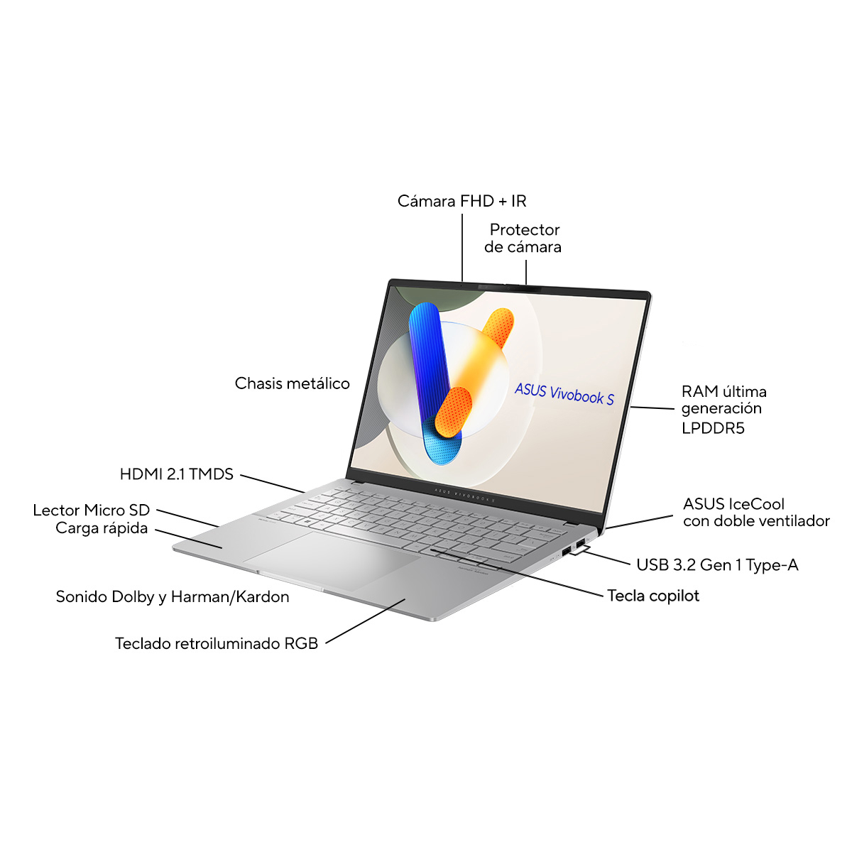 Portátil - ASUS Vivobook S 14 OLED M5406WA-QD182W Copilot+ PC, " WUXGA, AMD Ryzen™ AI 9 HX 370 50 TOPS, 32 GB RAM, 1 TB SSD, Radeon™ 890M, W11H - imagen 6