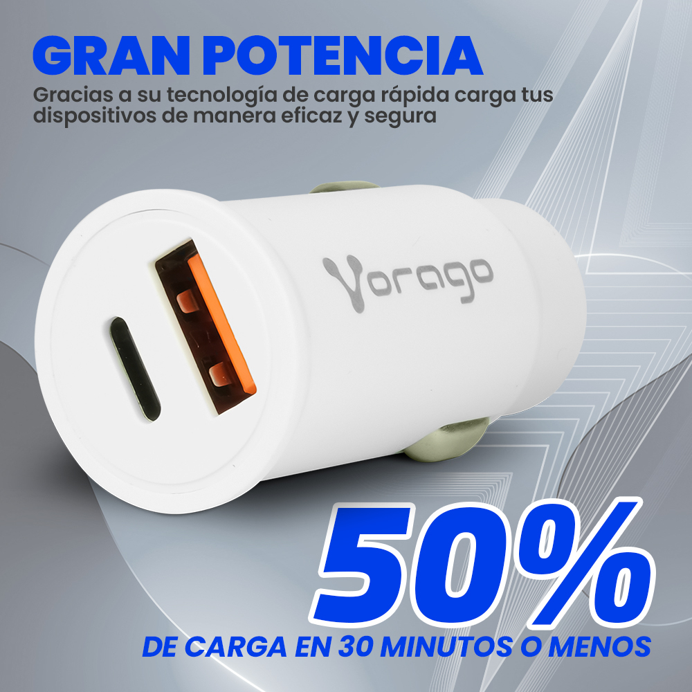 Cargador para Auto Vorago AU-305 - USB-A - USB-C - Blanco - AU-305-WH Cargador para Auto Vorago AU-305 - USB-A - USB-C - Blanco - AU-305-WH