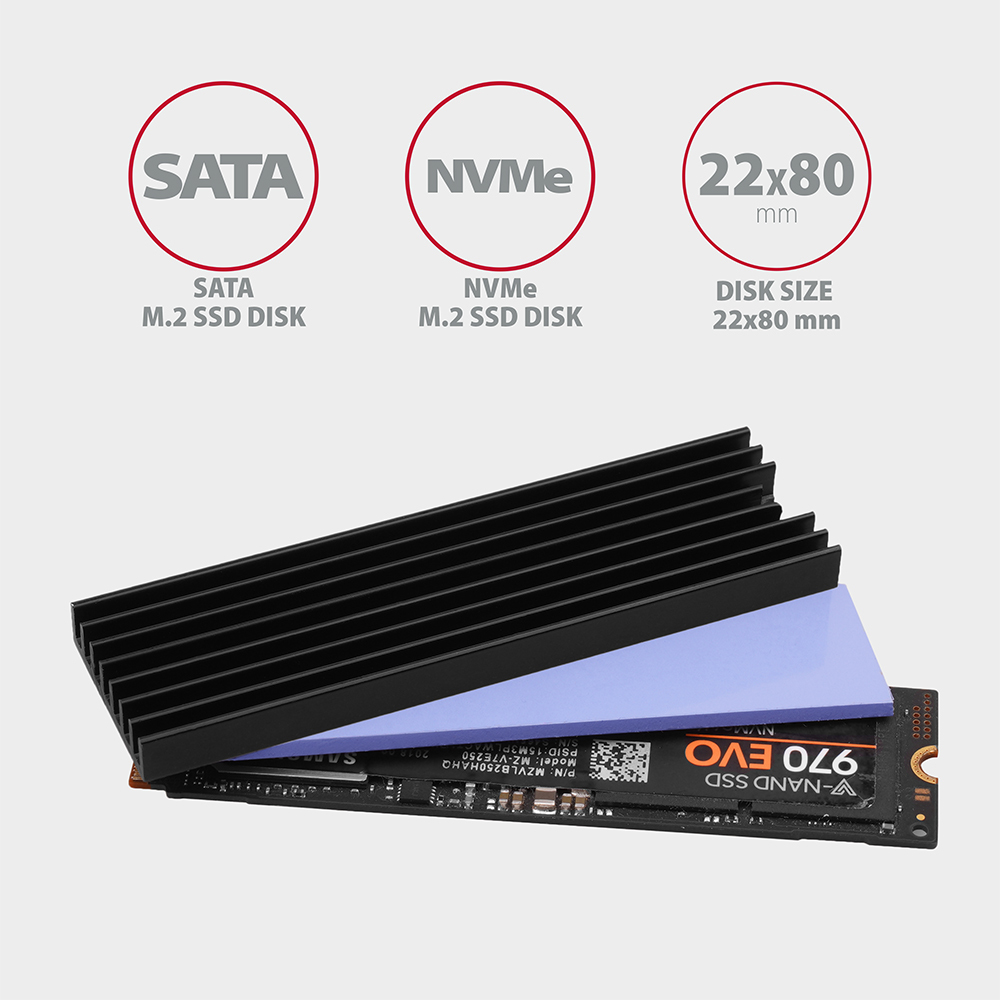 Axagon CLR-M2L6 Passive aluminum heatsink for all M.2 SSDs, size 2280, high – image 2