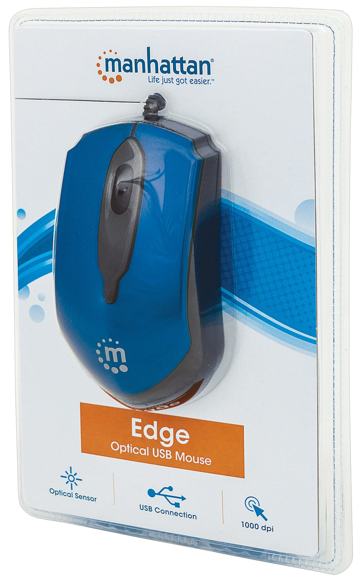 Manhattan Edge USB Wired Mouse, Blue, 1000dpi, USB-A, Optical, Compact, Three Button with Scroll Wheel, Low friction base, Three Year Warranty, Blister – image 5