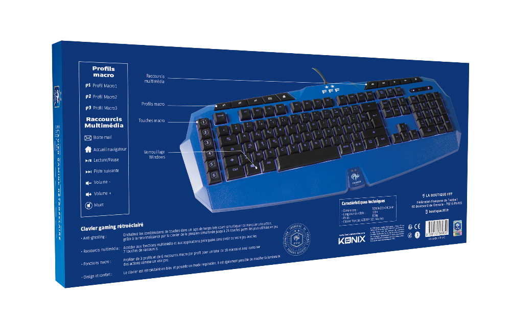 Konix 76791114973 keyboard Gaming USB AZERTY French Black, Blue – image 4