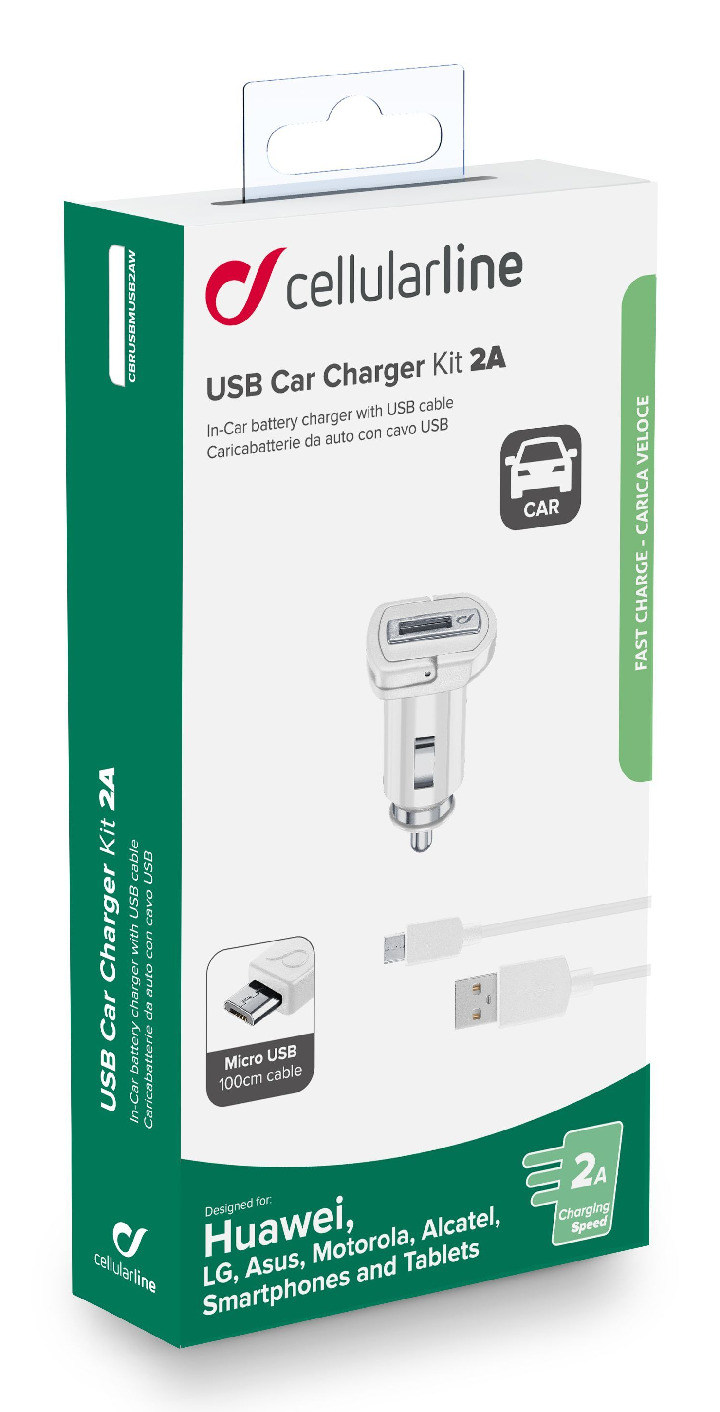 Cellularline USB Car Charger Kit 2A - Micro USB - Huawei, Xiaomi, Wiko, Asus and other smartphone – image 4