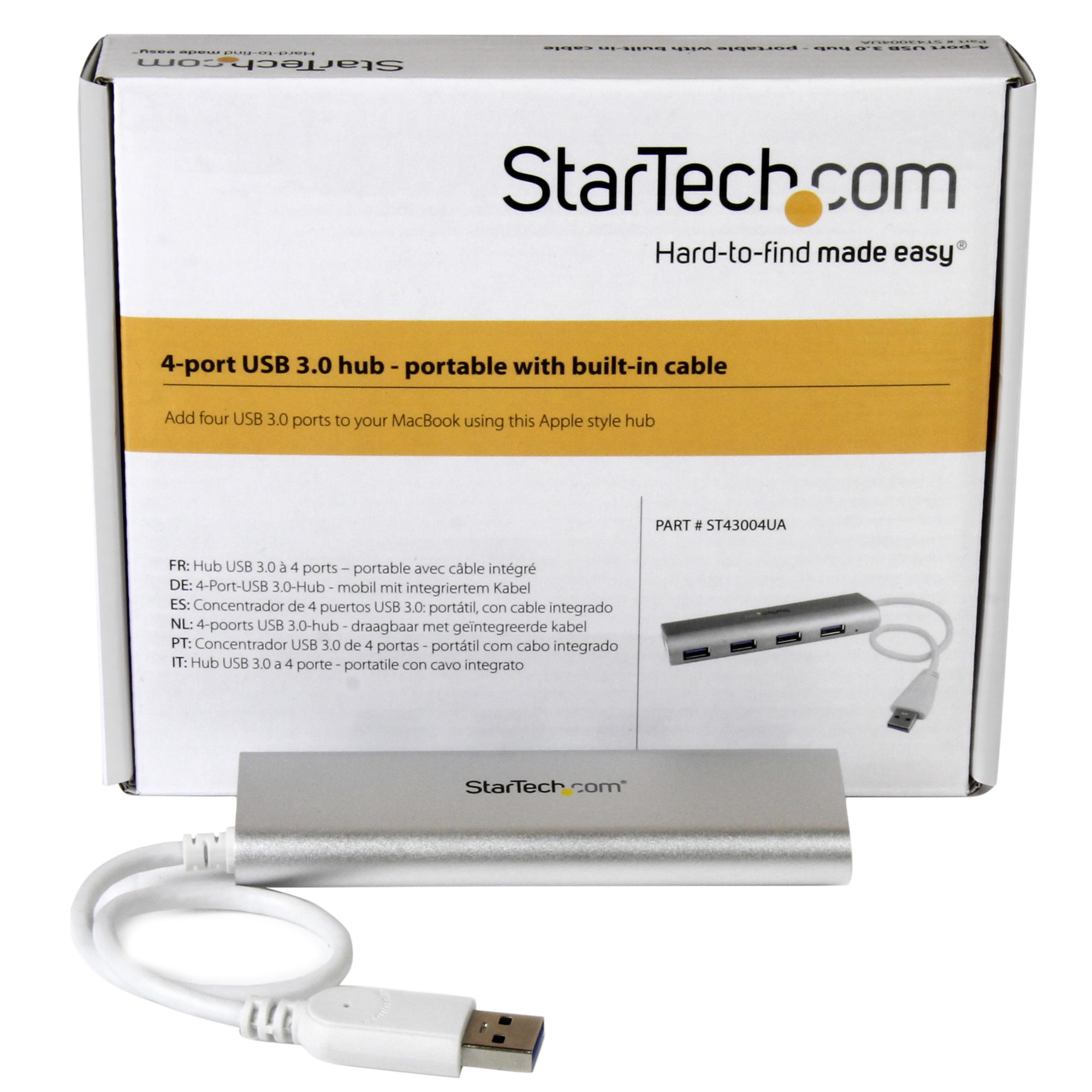 Concentrador StarTech.com USB 3.0 4 Puertos Hub con Cable Incorporado - ST43004UA Concentrador StarTech.com USB 3.0 4 Puertos Hub con Cable Incorporado - ST43004UA