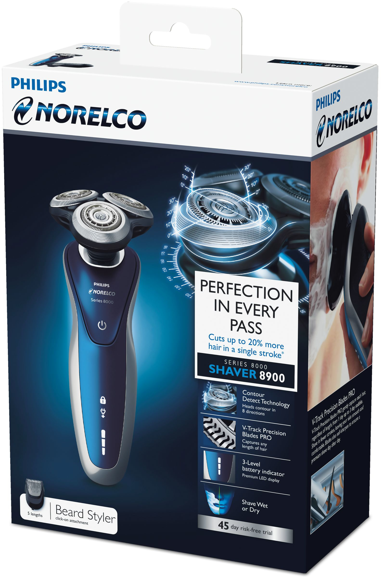 Philips 8000 series S8950/91 men's shaver Rotation shaver Trimmer Blue, Grey – image 3