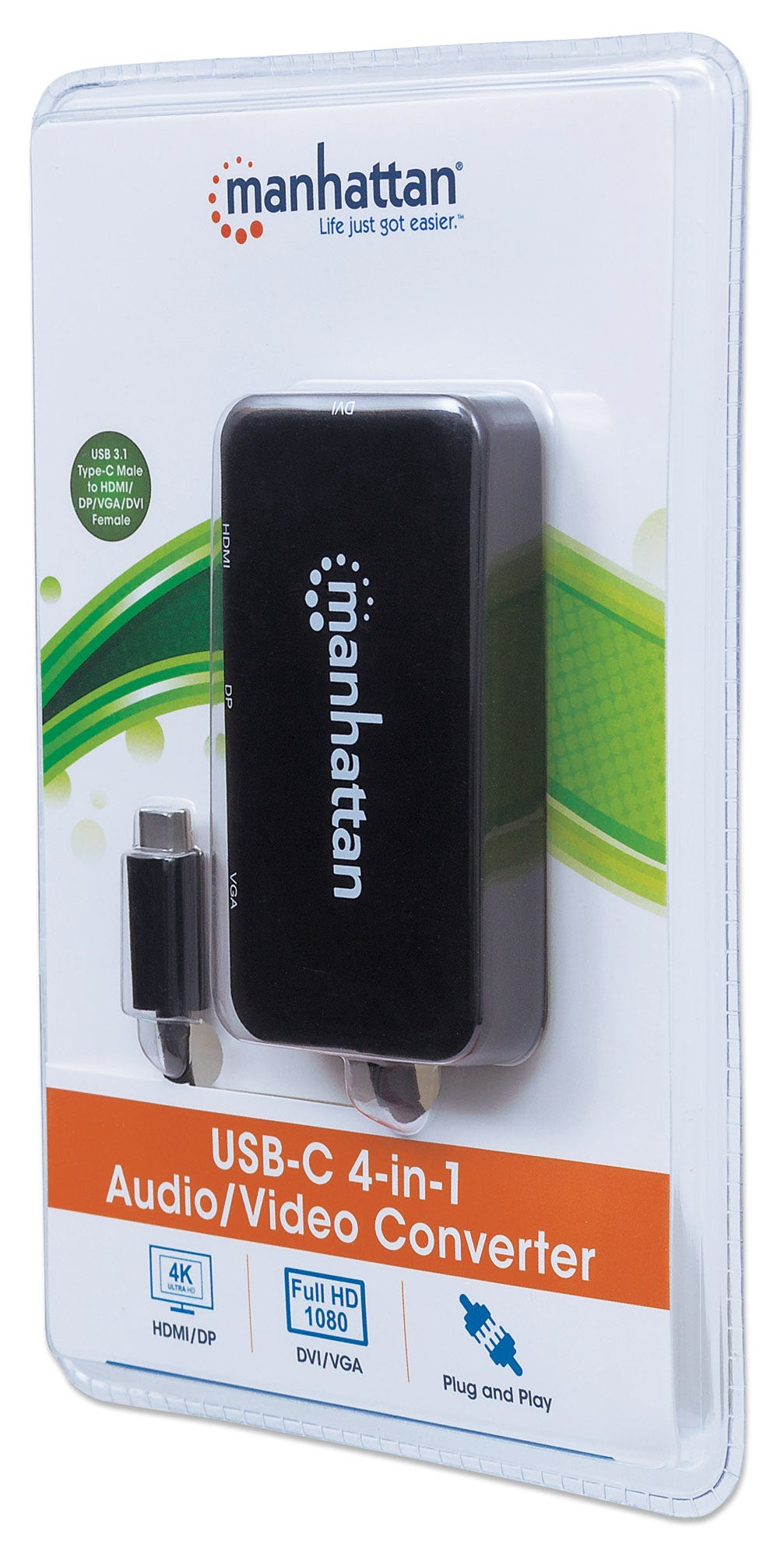Manhattan USB-C Dock/Hub, Ports (x4): DisplayPort, DVI-I, HDMI or VGA, Note: Only One Port can be used at a time, External Power Supply Not Needed, Universal fo – image 6