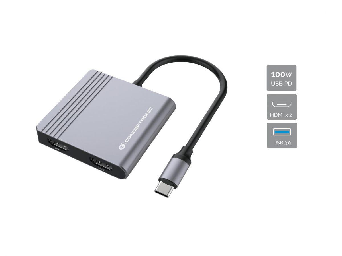 Conceptronic DONN13G laptop dock/port replicator Wired USB 3.2 Gen 1 (3.1 Gen 1) Type-C Grey – image 1