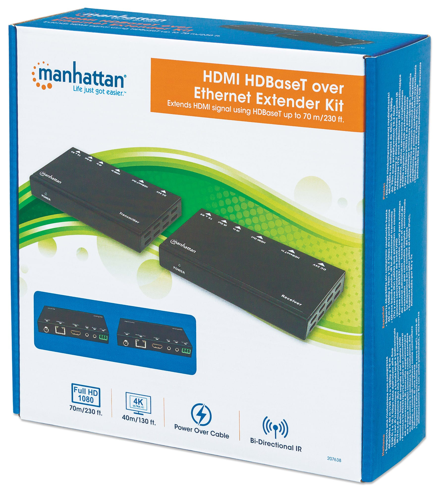 Manhattan 4K HDMI HDBaseT over Ethernet Extender Kit, Extends Distances of 4K@30Hz up to 40m and 1080p up to 70m Using Single Ethernet Cable, Power over Cable, – image 8