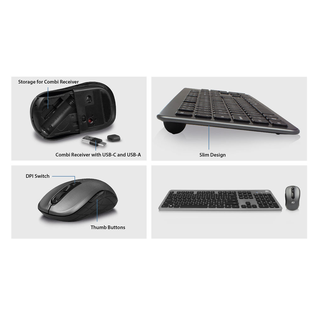 ACT Wireless Keyboard and Mouse set, USB-C/USB-A combi receiver (Qwerty/US layout) – image 5