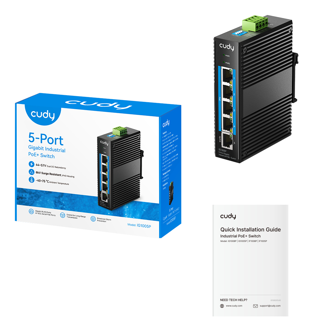Cudy IG1005P network switch Unmanaged Gigabit Ethernet (10/100/1000) Power over Ethernet (PoE) Black – image 3