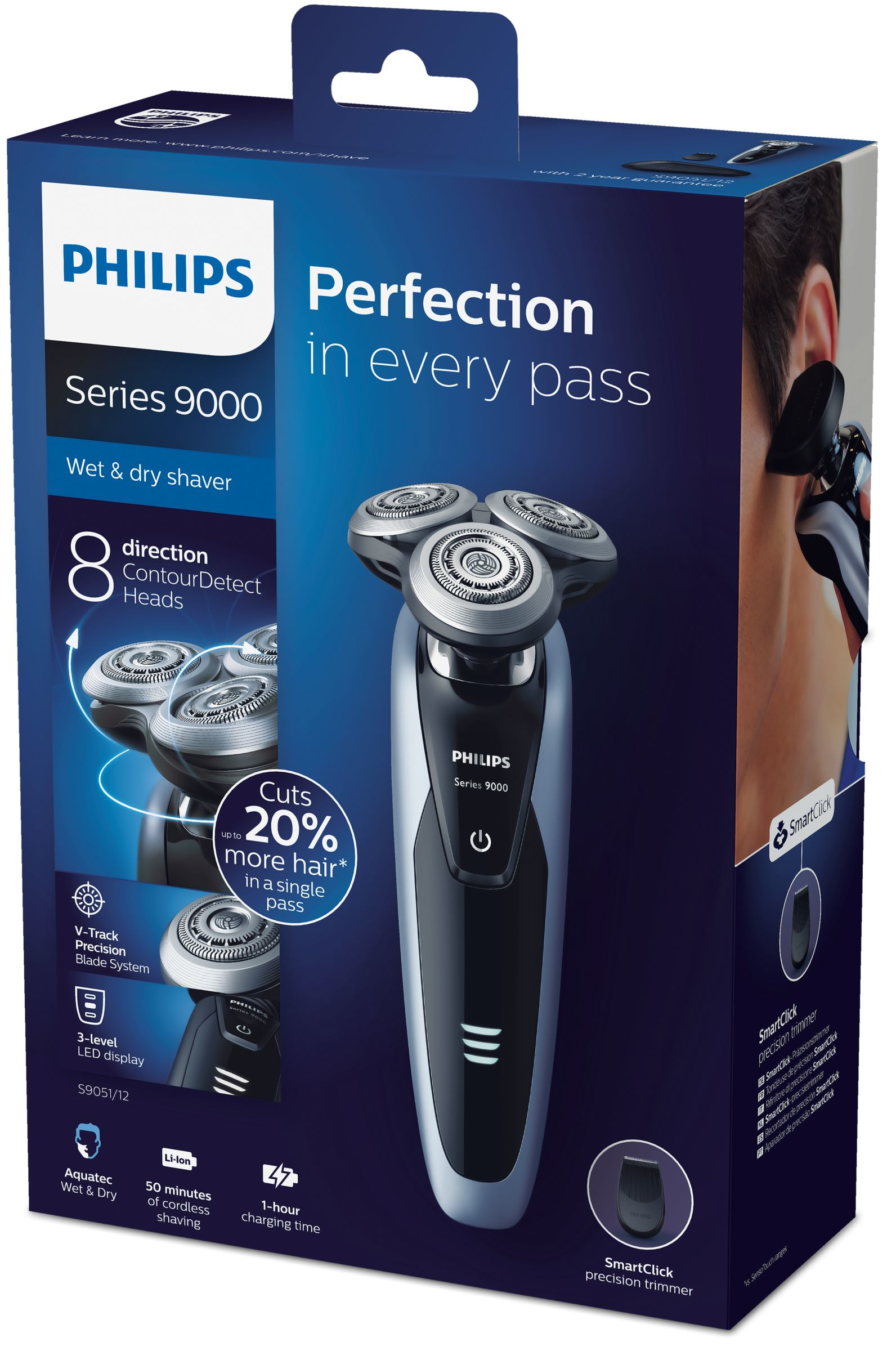 Philips SHAVER Series 9000 S9051/12 men's shaver Rotation shaver Trimmer Black, Blue – image 2