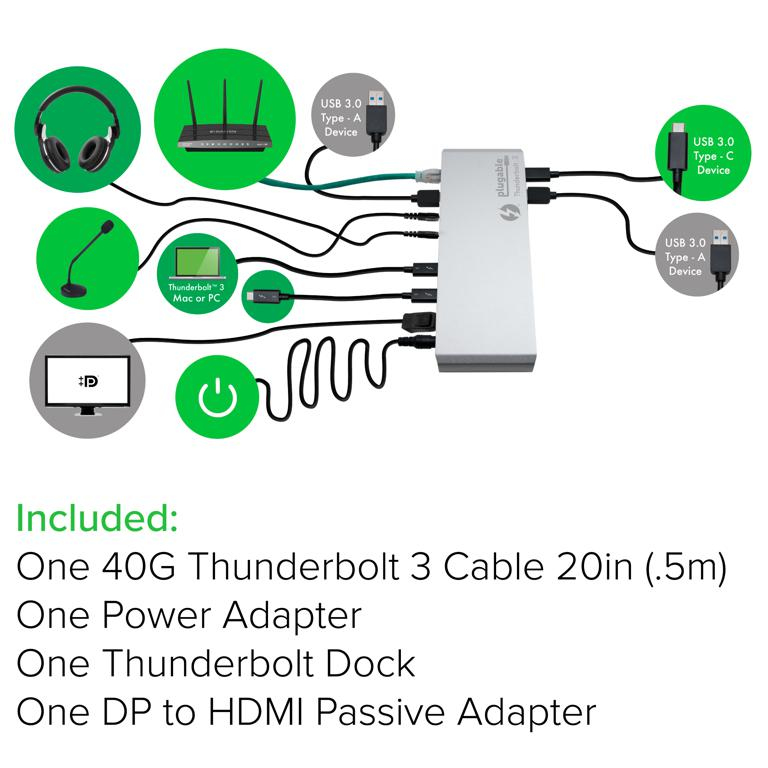Plugable Technologies TBT3-UD1-83 laptop dock/port replicator Docking Thunderbolt 3 Black, Grey – image 3