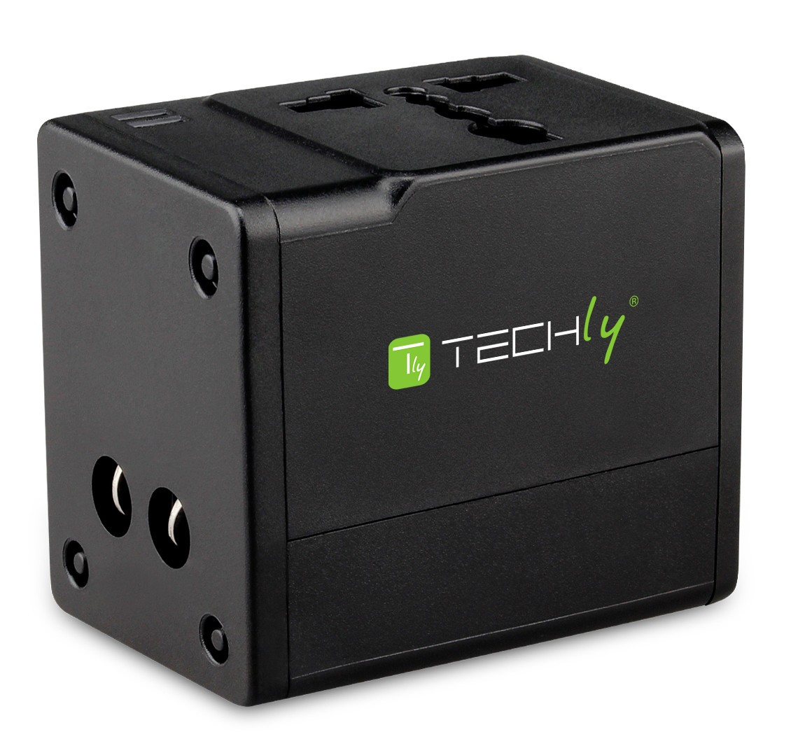 Techly Travel Adapter with 2 Black USB Ports