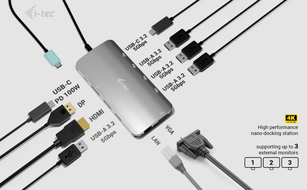 i-tec USB-C Metal Nano 3x Display (DP, HDMI and VGA) Docking Station + Power Delivery – image 7