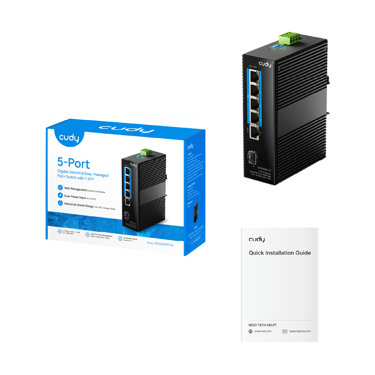 Cudy 5-Port Gigabit Industrial Easy-Managed PoE+ Switch with 1 SFP, IG1005EPTS1 1.0 – image 2