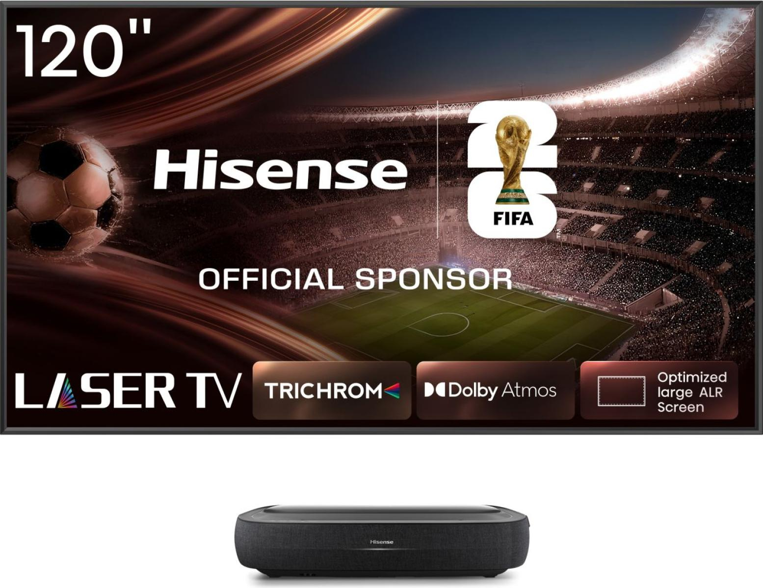 Hisense 120L9HA projection TV Ultra short throw projector 3000 ANSI lumens DLP UHD 4K (3840x2160) Black, Dark Grey