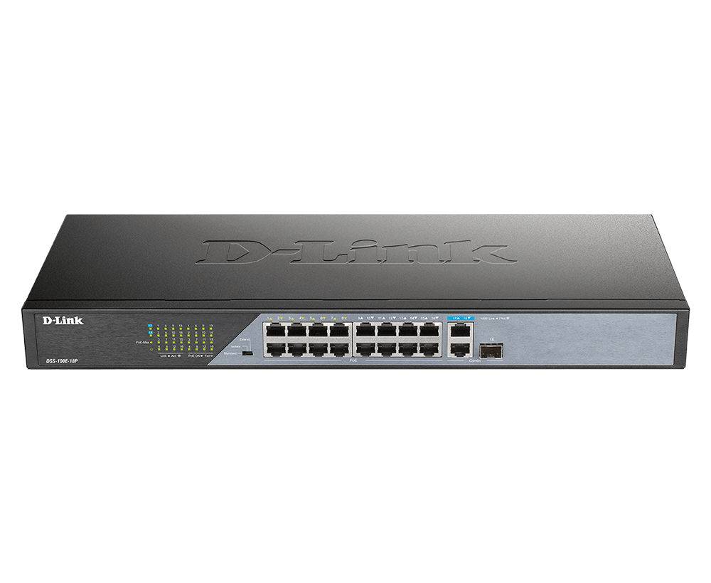 D-Link DSS-100E-18P network switch Unmanaged Fast Ethernet (10/100) Power over Ethernet (PoE) Black – image 1