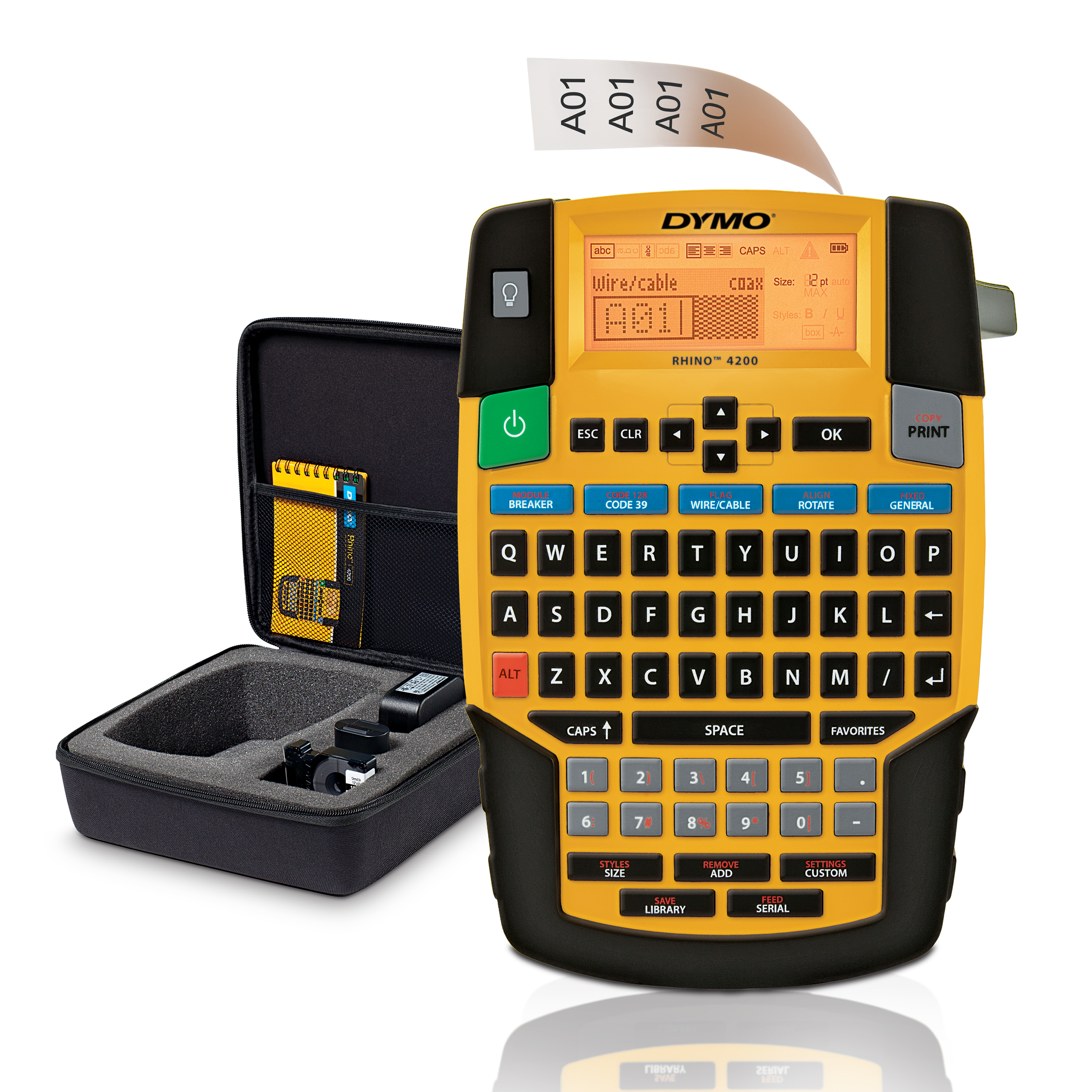 DYMO Rhino 4200 Industrial Label Maker Kit Case | QWERTY Keyboard & Time-Saving Hot Keys | Durable Label Printer for Job Sites and Heavy-Duty Labelling Jobs