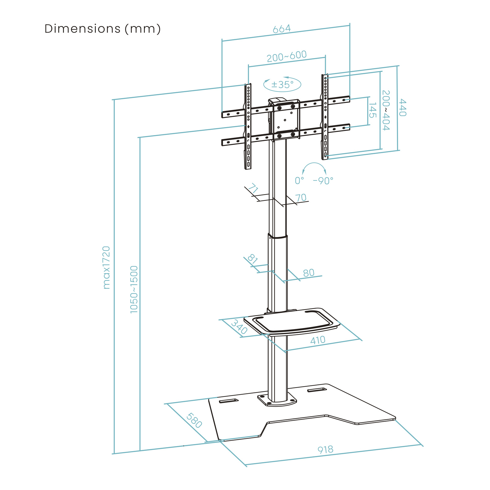 TooQ Floor Stand With Height Adjustment For 37”- 70” Screens – image 8