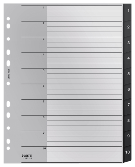 Leitz 12080000 lengüeta de índice Separador numérico con pestaña Polipropileno (PP) Negro, Blanco
