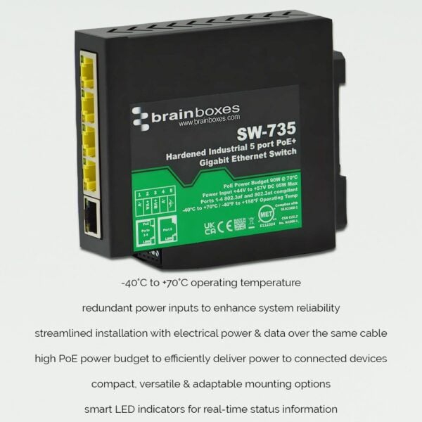 Brainboxes Hardened Industrial 5 Port PoE+ Gigabit Ethernet Switch – image 5