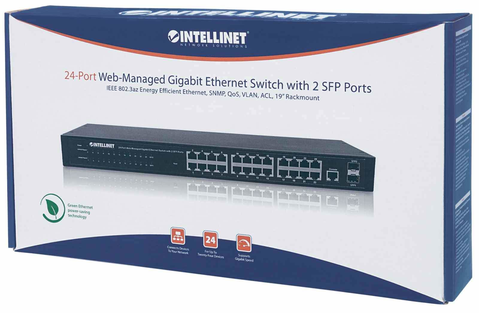 Intellinet 24-Port Network Switch, 24-Port (RJ45), Rackmount, Gigabit, 4 SFP, Ethernet Web-Smart, 10/100/1000 Mbit/ (With UK Power Cord) – image 2