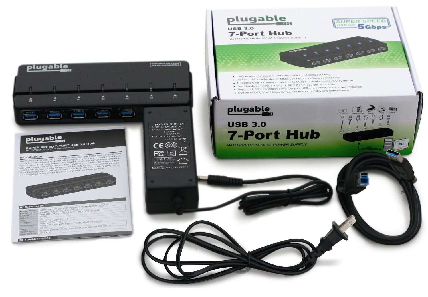 Plugable Technologies USB3-HUB7-81X interface hub 5000 Mbit/s Black – image 6