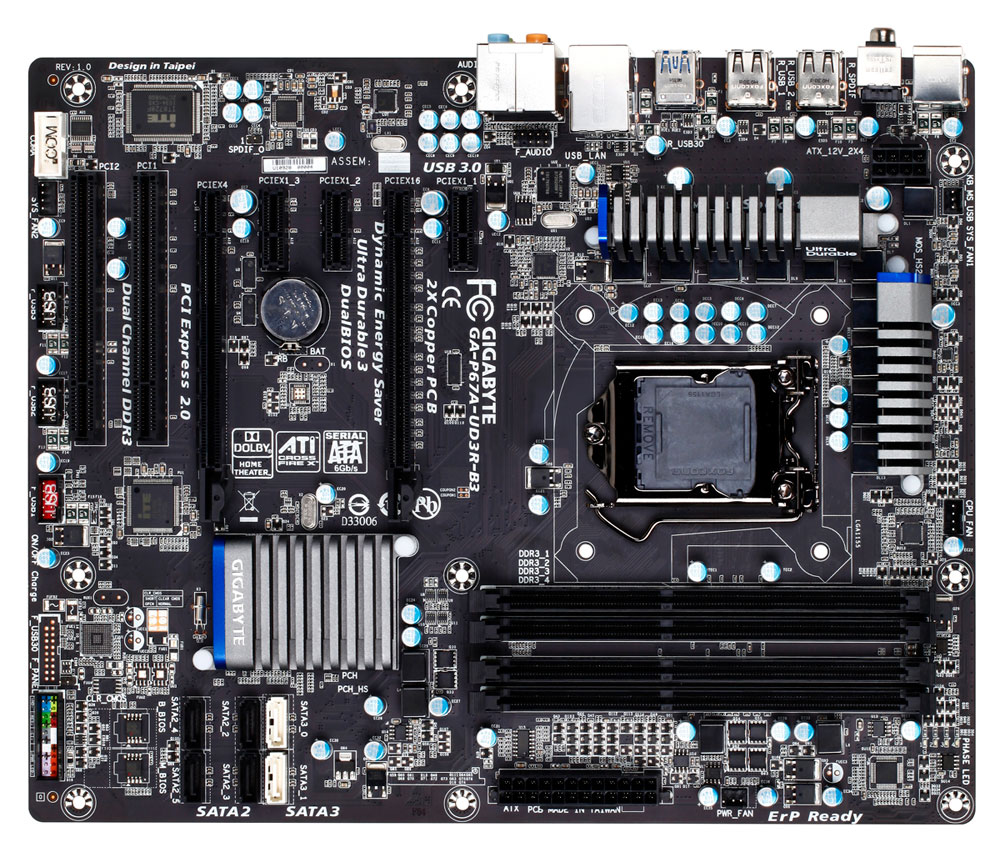 GIGABYTE GA-P67A-UD3R-B3 motherboard Intel® P67 LGA 1155 (Socket H2) ATX – image 1