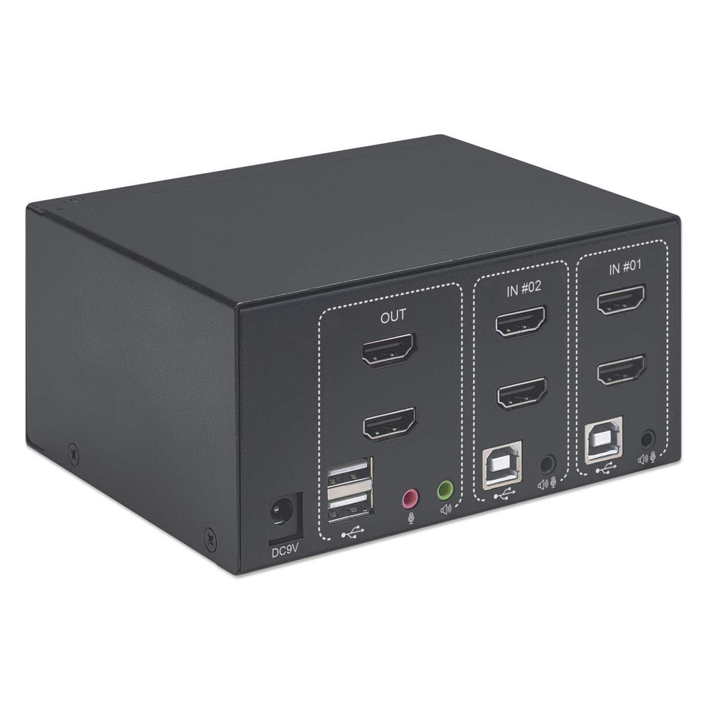 Manhattan HDMI KVM Switch 2-Port, 4K@30Hz, USB-A/3.5mm Audio/Mic Connections, Cables included, Audio Support, Control 2x computers from one pc/mouse/screen, USB – image 5
