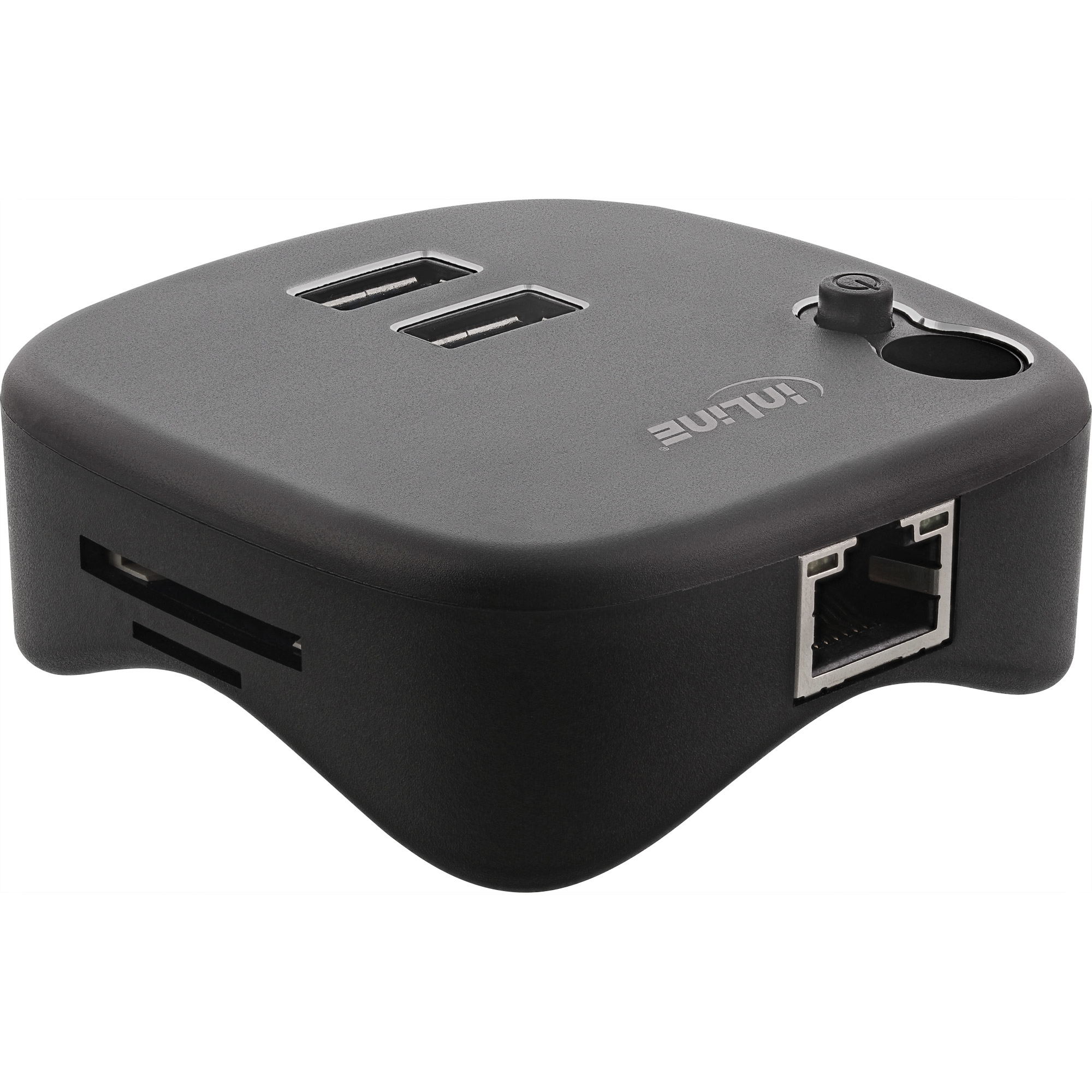 InLine USB 3.0 Multiadapter, 2xUSB-A, RJ45, SD/MicroSD Cardreader, black – image 1