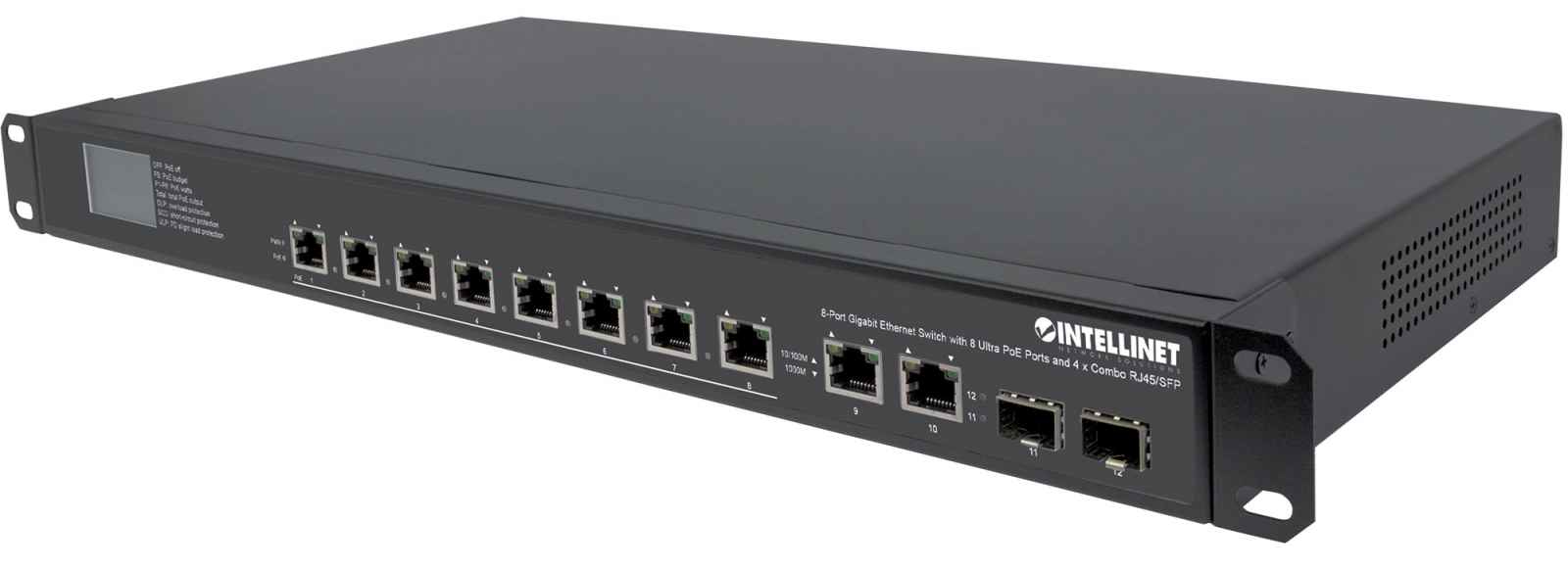Intellinet 8-Port Gigabit Ethernet Ultra PoE Switch with 4 Uplink Ports and LCD Screen, 8 x PoE ports, IEEE 802.3bt Power over Ethernet (Ultra PoE), 2 x RJ45 Up – image 4