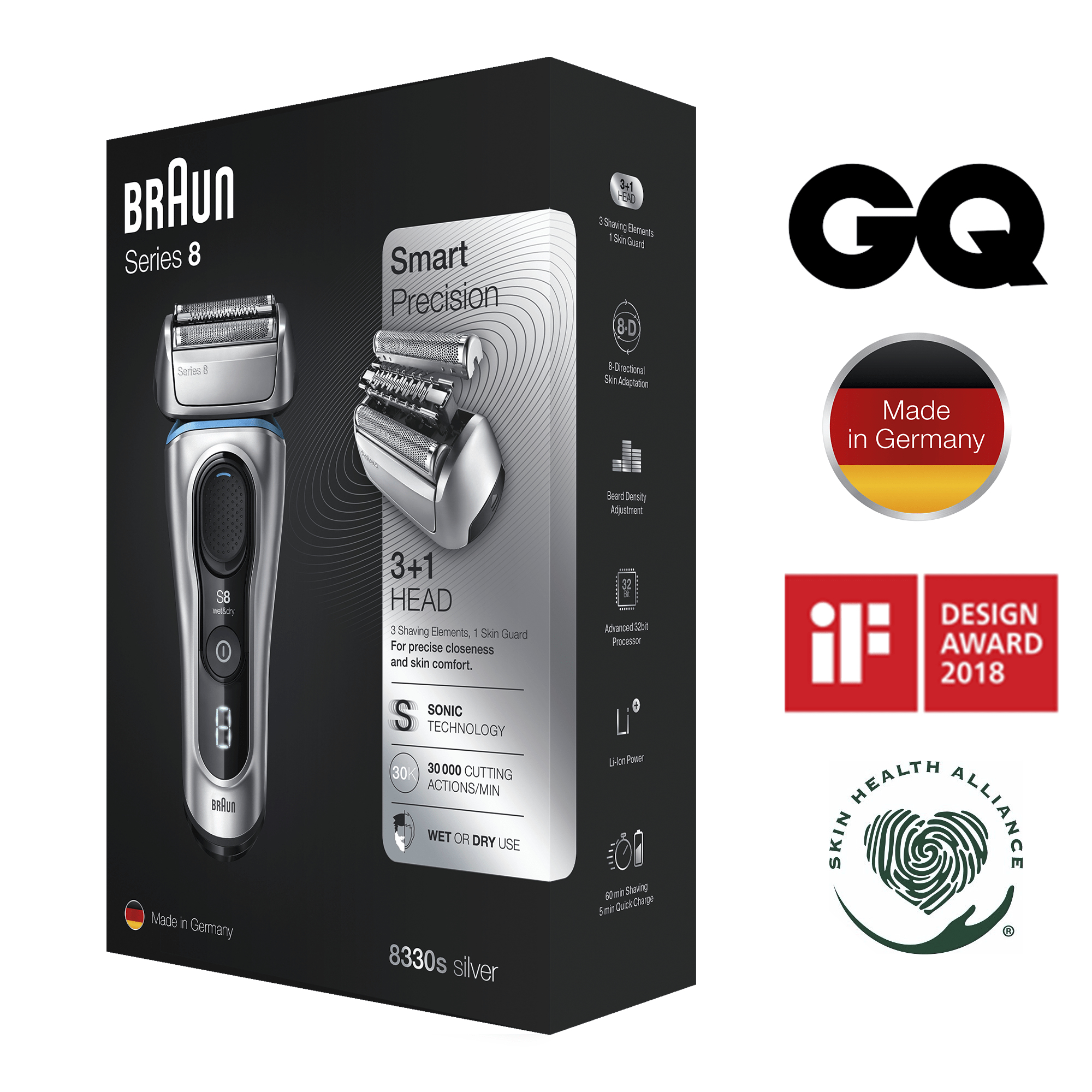 Braun Series 8 8330s Next Generation, Electric Shaver, Fabric Case, Silver – image 9
