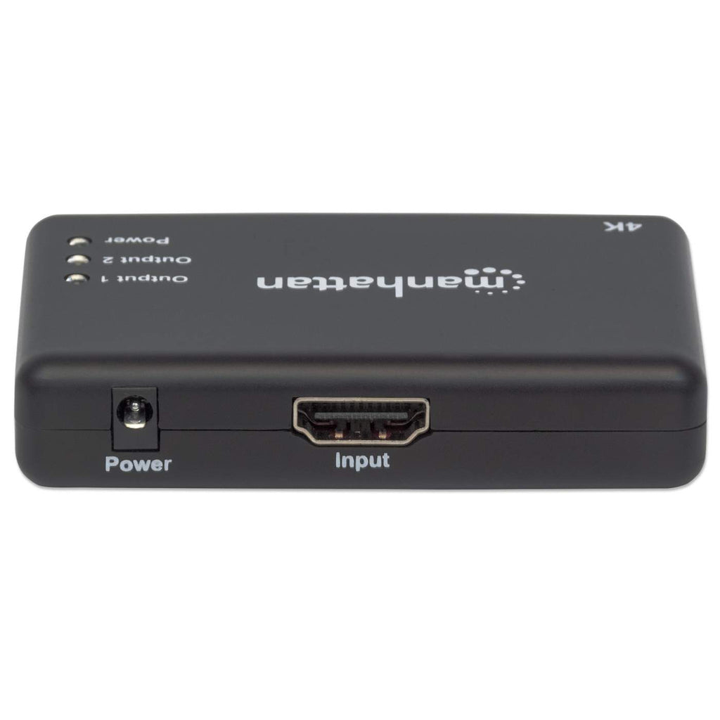 Manhattan HDMI Splitter 2-Port , 4K@30Hz, Displays output from x1 HDMI source to x2 HD displays (same output to both displays), AC Powered (cable 0.9m), Black, – image 4