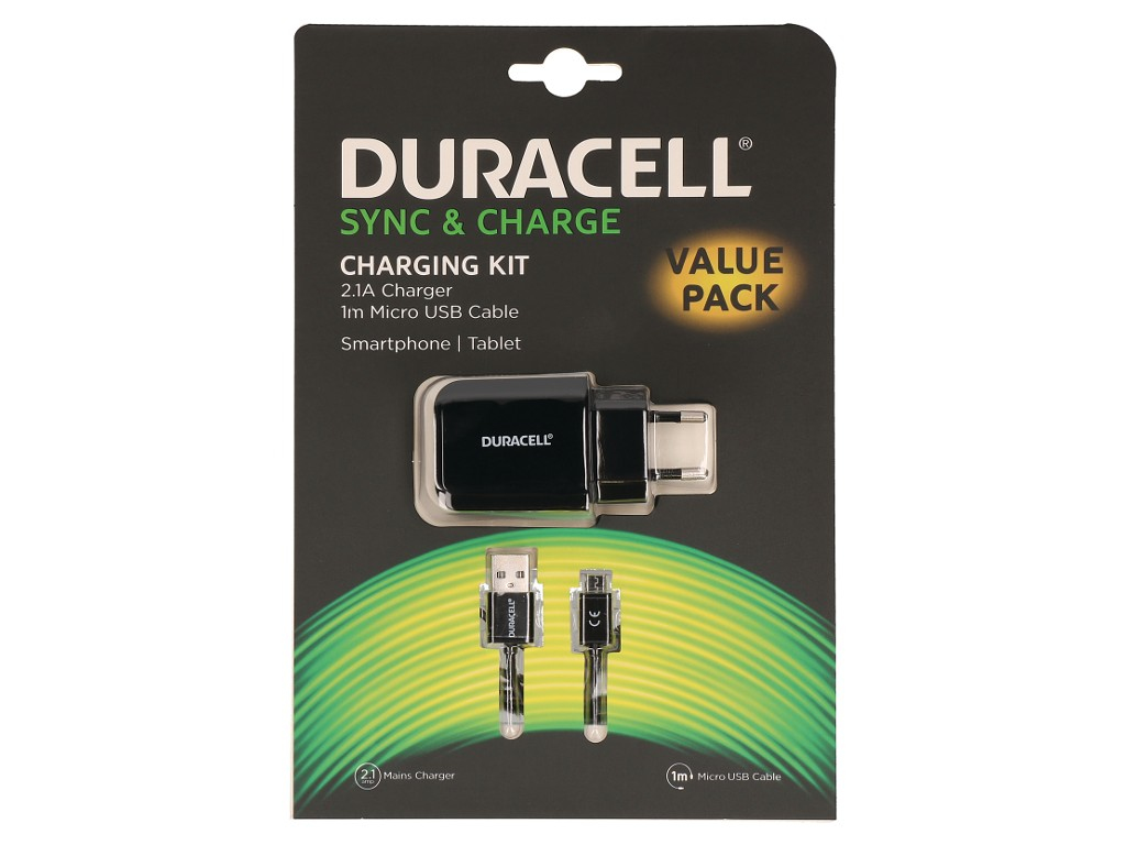 2-Power Duracell 2.1A Phone/Tablet Charger+Cable
