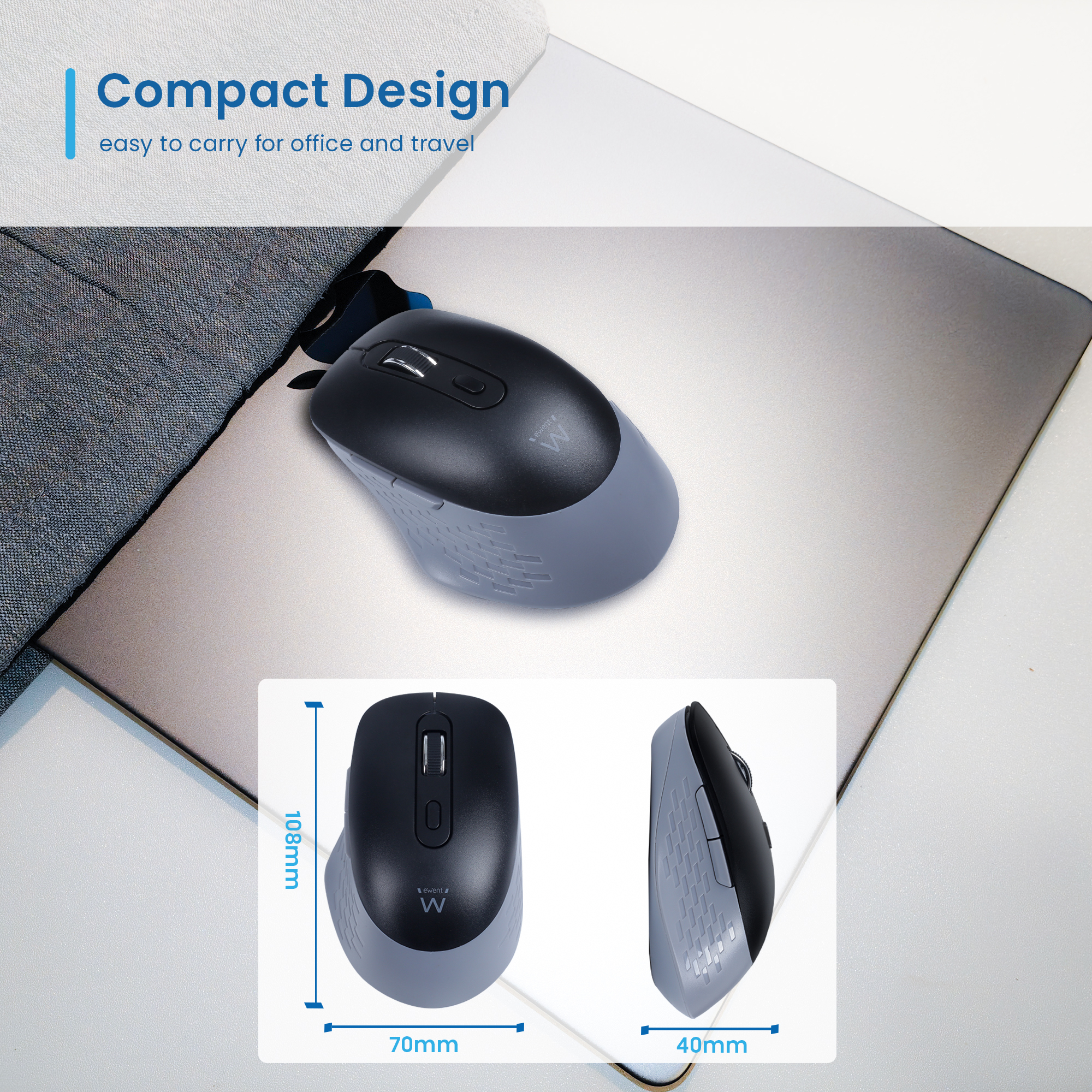 Ewent Wireless optical mouse with Multi-device connectivity, Silent clicks and Type-C Adapter – image 9