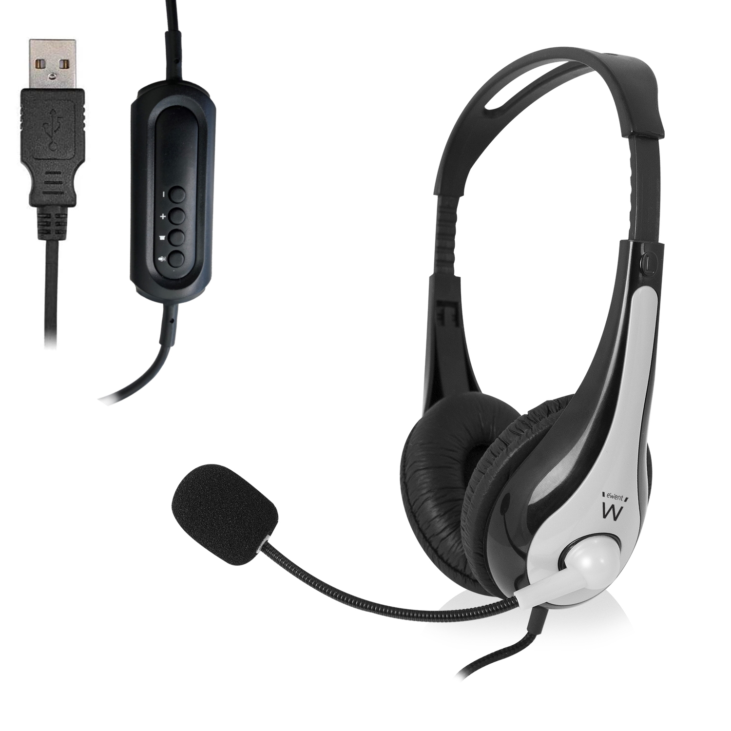 Ewent EW3565 headphones/headset Wired Head-band Calls/Music USB Type-A Black, White – image 2