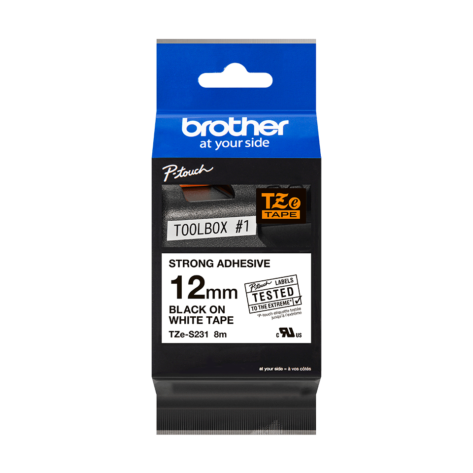 Cinta Brother Tzes231 Texto Negro Sobre Fondo Blanco 12Mm X 8Mts. Súper Adhesiva - TZES231