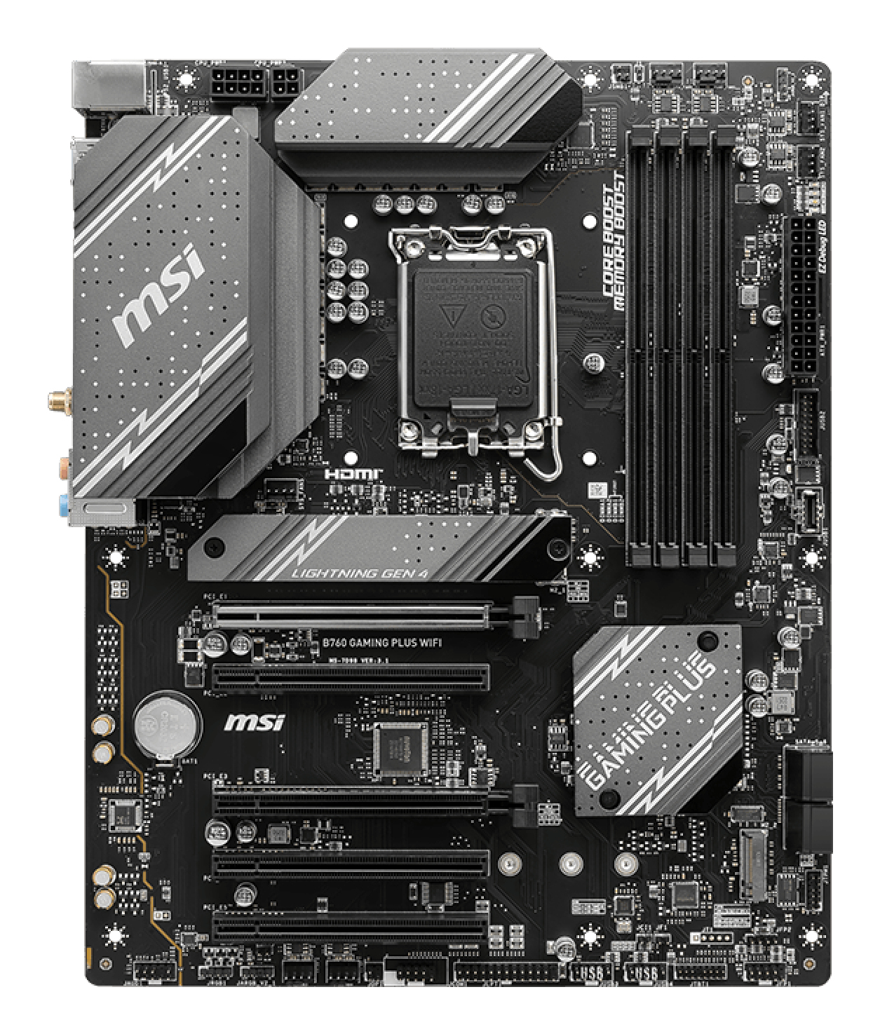 Tarjeta Madre MSI B760 GAMING PLUS WIFI - Socket 1700 - 4x DDR5 - 4800/5600/6800+(OC)MHz - HDMI - DisplayPort - USB 2.0/3.2 - ATX - B760 GAMING PLUS WIFI