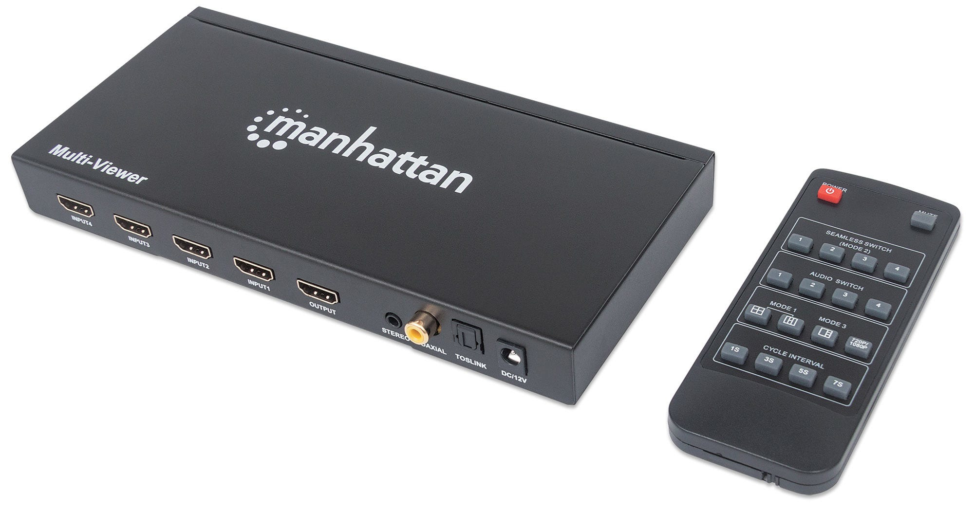 Manhattan 1080p 4-Port HDMI Multiviewer Switch, Switch with Four Inputs on One Display, Video Bandwidth Amplifier, Remote Control, Black, Three Year Warranty – image 9