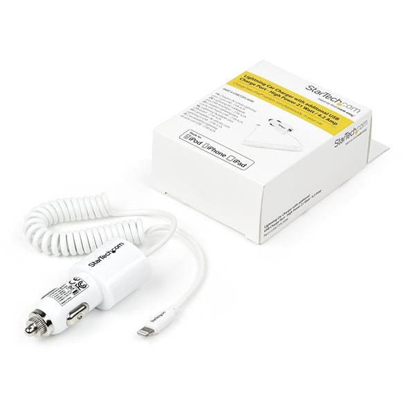 StarTech.com Dual-Port Car Charger - USB with Built-in Lightning Cable - White – image 7