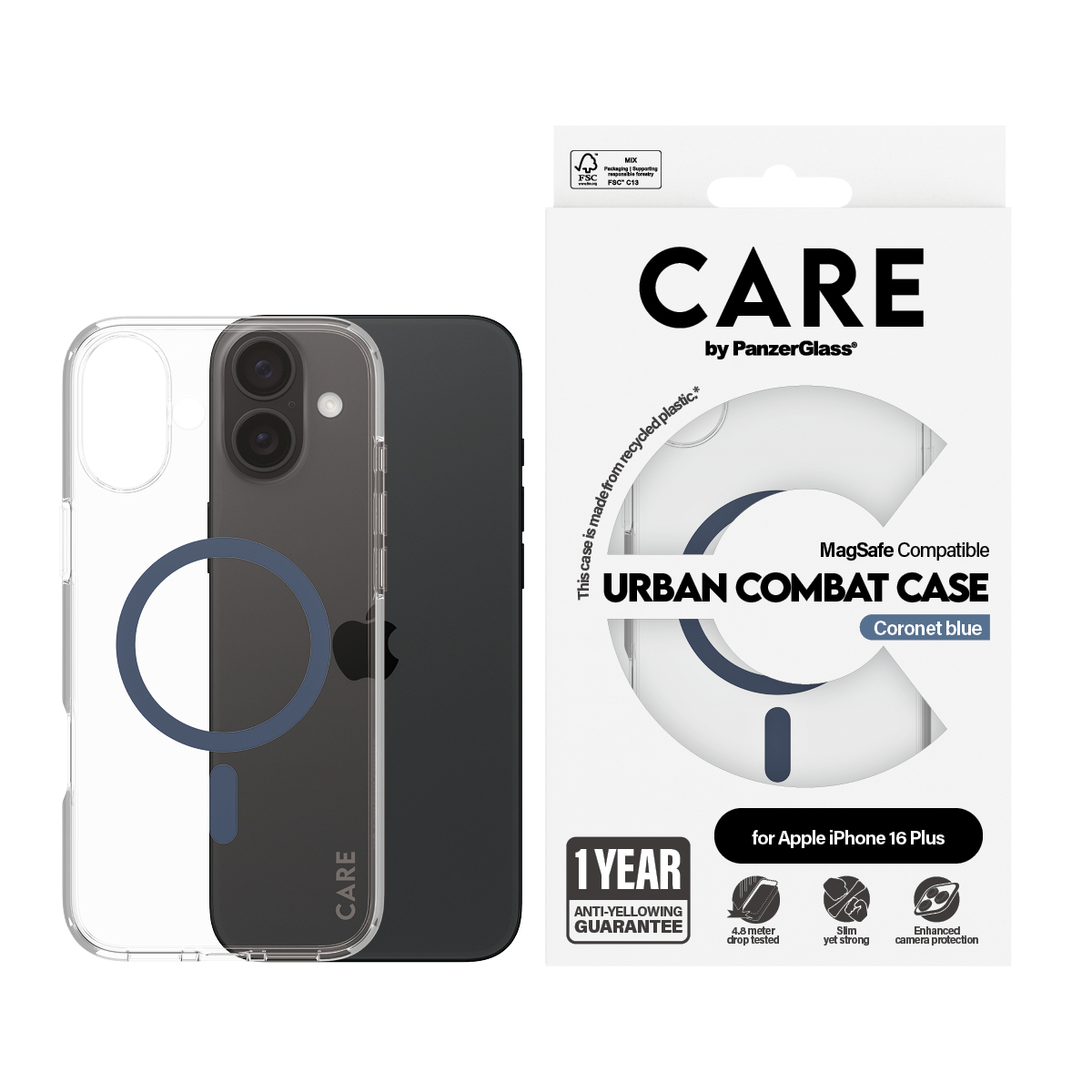 PanzerGlass CARE™ by PanzerGlass® Urban Combat Case Transparent w. Blue MagSafe iPhone 16 Plus – image 2