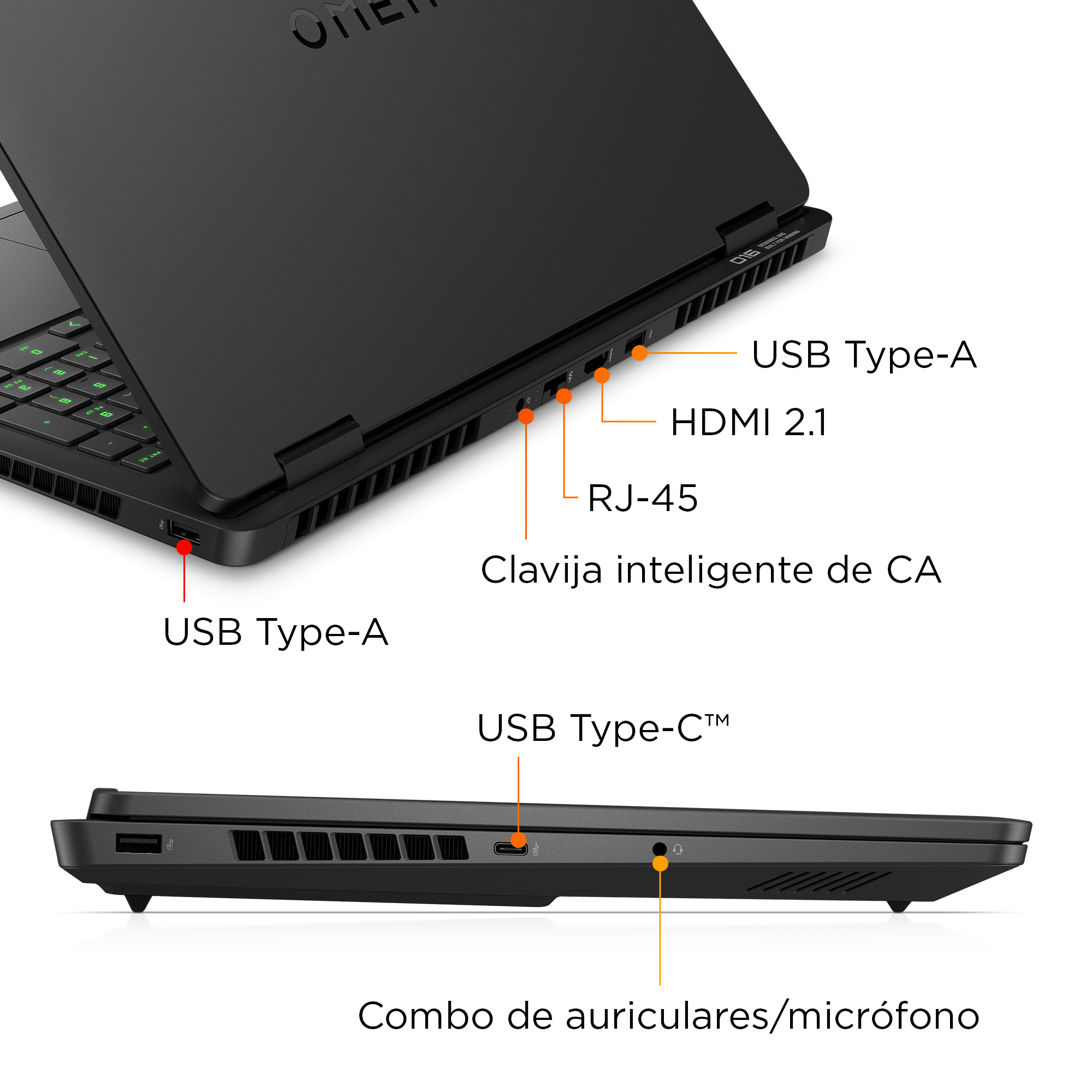Portátil gaming - HP OMEN 16-am0008ns, 16" 2K, Intel® Core™ 7 240H, 32GB RAM, 1TB SSD, GeForce RTX™ 5060, Windows 11 Home, Negro - imagen 5