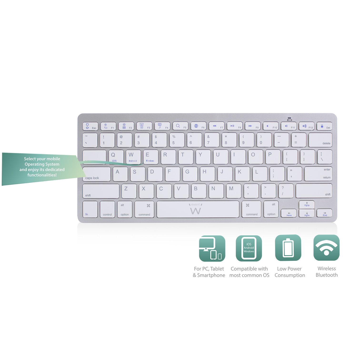 Ewent EW3168 mobile device keyboard AZERTY Belgian Bluetooth Silver, White – image 4