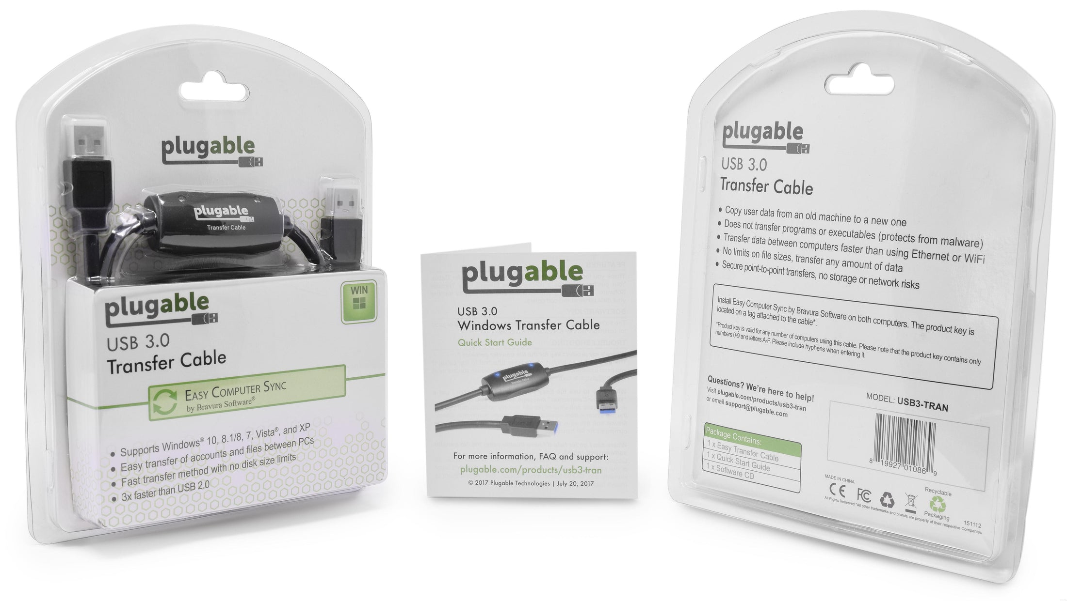 Resim Plugable Technologies USB3-TRAN USB 3.2 Gen 1 A Erkekten A Erkeğe Kablo, 2m, Siyah