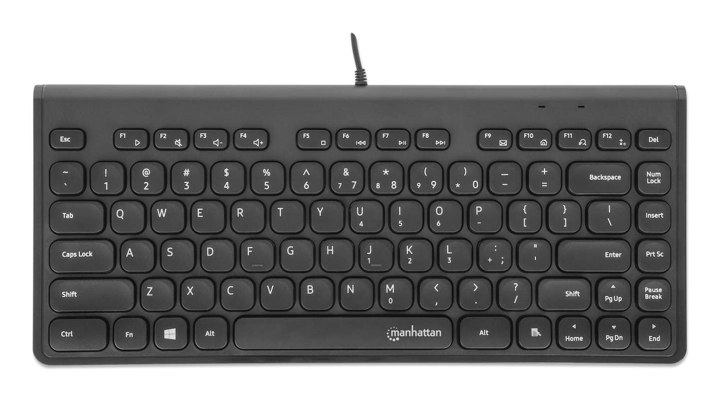 Manhattan Slim Wired USB Mini Keyboard, 12 Multimedia/Function Keys, Built-in 1.5 m (5 ft.) USB-A Cable, Compact, Low-Profile Format, for PC and Laptop, Black – image 4