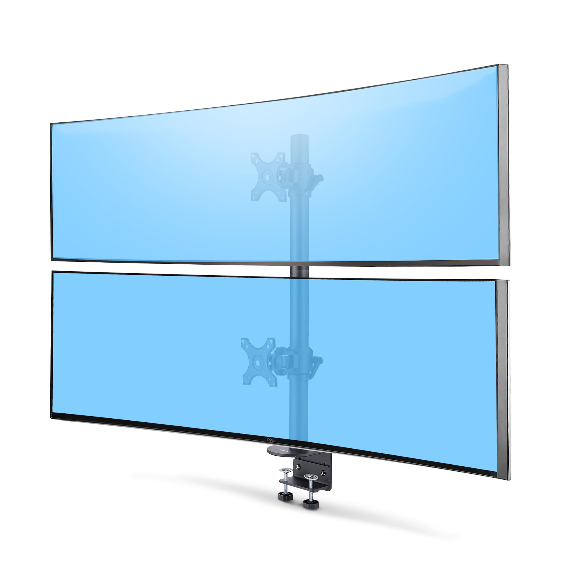 StarTech.com Desk Mount For 2x Vertically Stacked Monitors, Dual 49", TAA - Mounting kit (C-clamp 25-100 mm, pole assembly, pole cap, 2 VESA mount, 2 VESA plates, 2 support collars) - for 2 LCD displays/ curved LCD displays - quick release - steel, plastic - black - screen size: 17"-49" (ultrawide) - desk-mountable - TAA Compliant