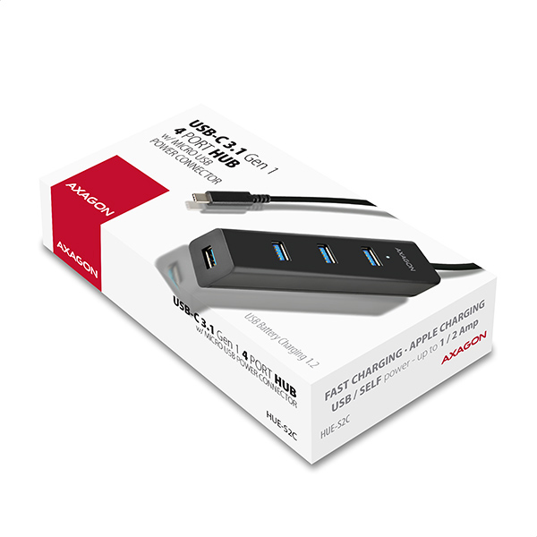 Axagon HUE-S2C interface hub USB 3.2 Gen 1 (3.1 Gen 1) Type-A 5000 Mbit/s Black – image 8
