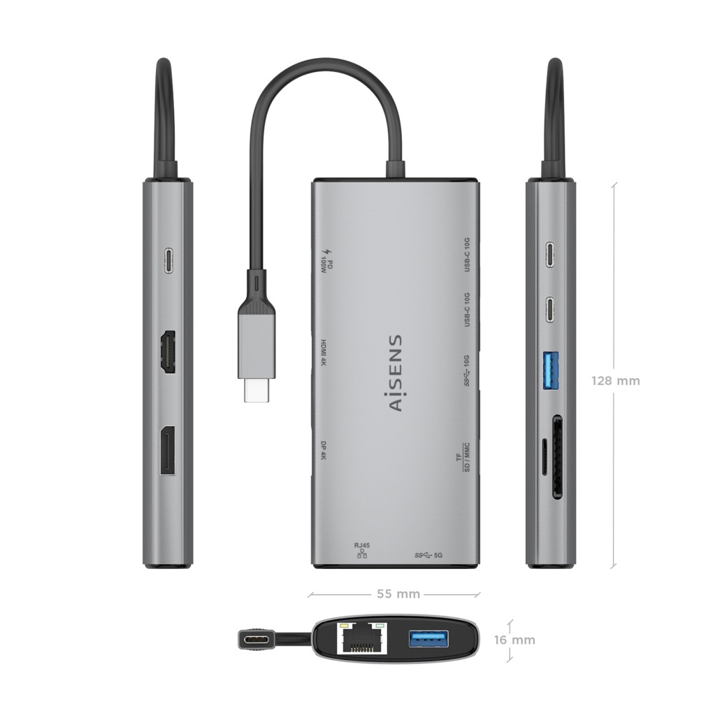 AISENS ASUC-10P050-GR laptop dock/port replicator Wired USB 3.2 Gen 1 (3.1 Gen 1) Type-C Grey – image 4