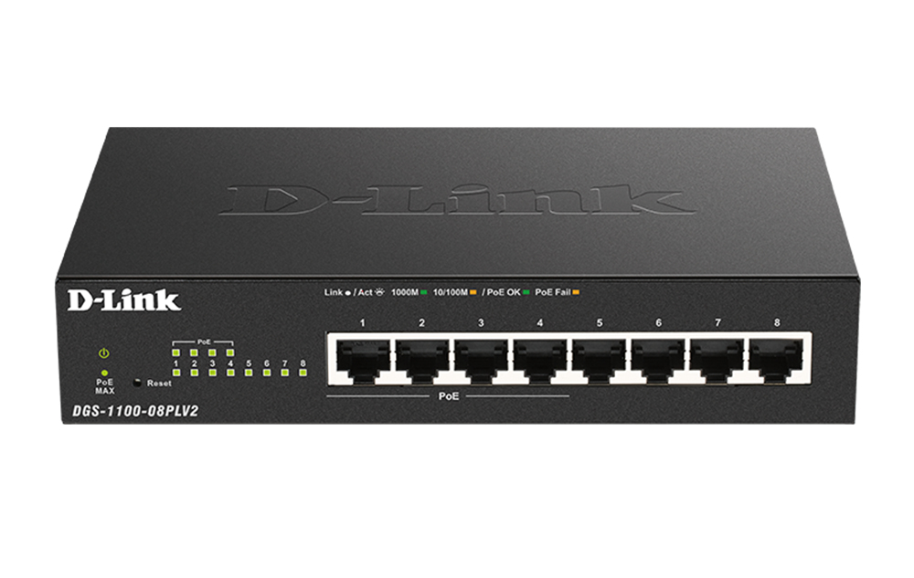 D-Link DGS-1100-08PLV2 network switch Managed L2 Gigabit Ethernet (10/100/1000) Power over Ethernet (PoE) Black – image 1