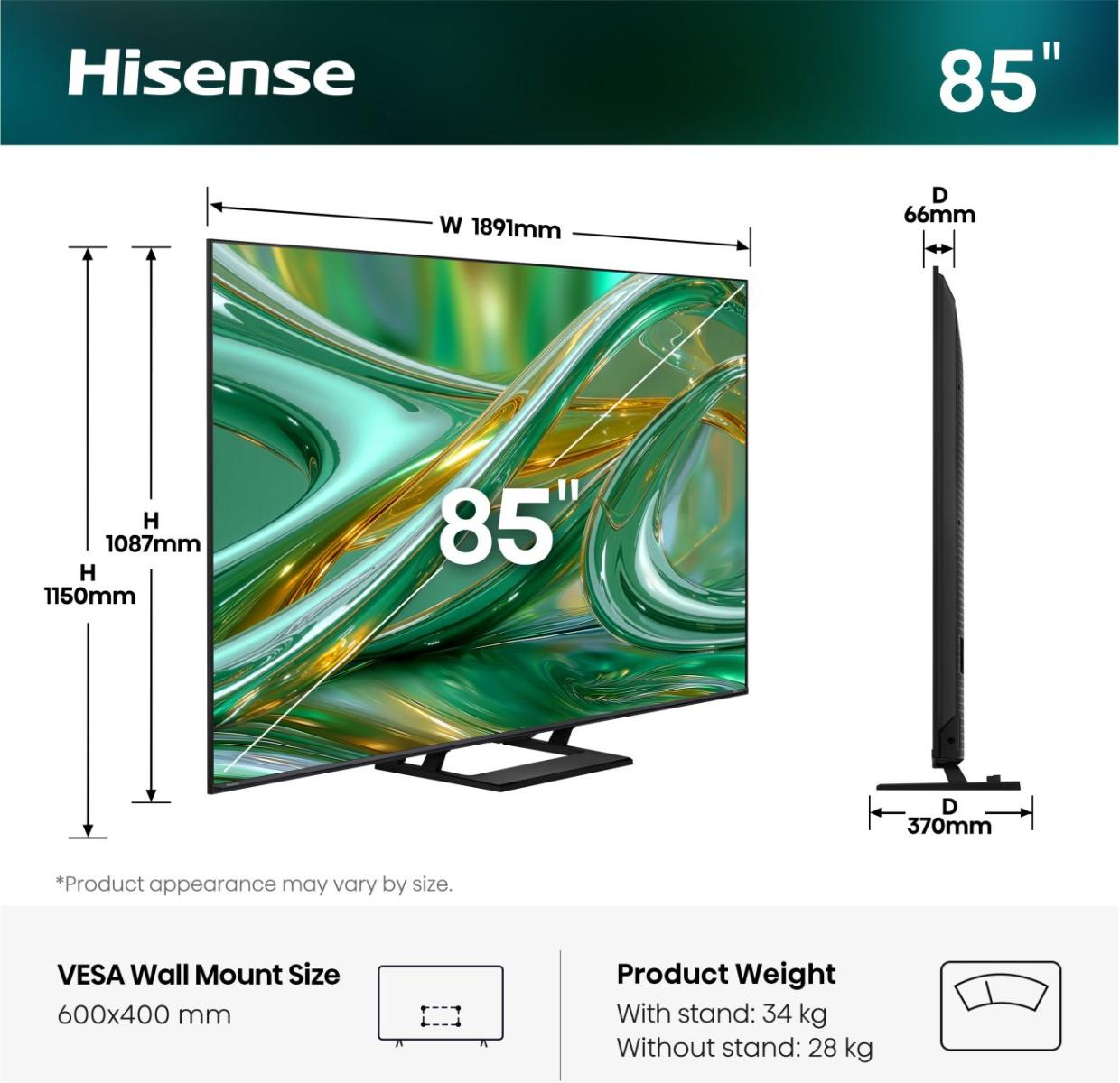 TV Hisense ULED 85E8S 85 4K UltraHD 144Hz Smart TV HomeOS HDR10 Dolby Vision Mini LED — photo 2